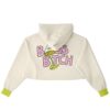 Bass bitch rave cropped hoodie, back view with large pink lettering