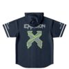 Navy festival jersey featuring a large neon green crossed-arrow emblem across the back, product view