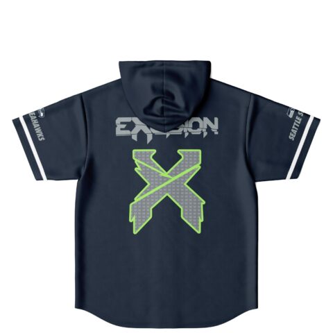 Navy festival jersey featuring a large neon green crossed-arrow emblem across the back, product view