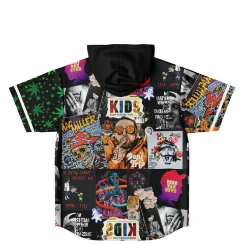 Black collage jersey back view featuring photo panels, flowers, skull artwork, and “DON’T TRIP” text