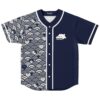 Navy blue seigaiha wave pattern with playful cats and “Fren Fam” patch, front view