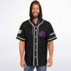 Front model view highlighting purple mammoth emblem, white trim, and drawstring hood