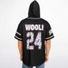 Back view displaying WOOLI lettering and eye-patterned 24 graphic beneath the hood