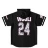 Black jersey back featuring readable WOOLI text above patterned 24 graphic