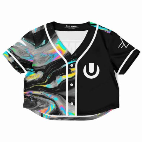 Marble pattern black and colorful short-sleeve baseball jersey