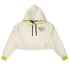 Front view of the cream bass bitch rave cropped hoodie with a small chest logo