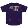 Deep indigo starry cosmic pattern featuring ASTRO AVE lettering and neon orbital lines back view