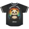 Meditating cartoon-style panda graphic with rainbow glow, back reads “Minimal effort” and “Jutsu”