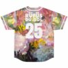 Back view of impressionist floral jersey featuring large white 25 lettering