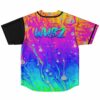 Back view features neon acid drip pattern with large blue-and-green WUBZ lettering