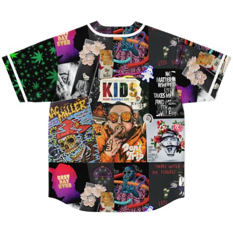Collage photo print baseball jersey, back view, flowers, portraits, “Best Day Ever” and “Don’t Trip”