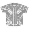 Gray and white futuristic circuit jersey front view with geometric panels and button placket