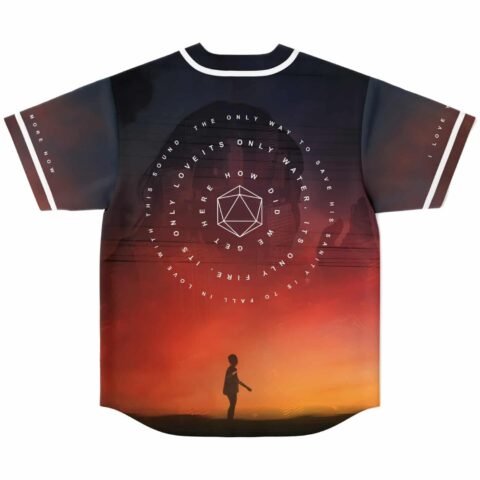 Sunset gradient back with circular text, “THE ONLY WAY TO SAVE,” and lone silhouette