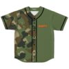 Olive camouflage rave jersey front view with split-panel pattern and orange “jigitz” chest text