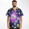 Model wears a kawaii green dinosaur boba pattern with white piping at a festival-themed fitting