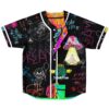 Open reversible jersey reveals black doodle artwork, neon acid lining, mushrooms, astronaut, and geometric sketches
