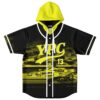 Front view black Motion-Blurred Racing Graphic jersey, neon yellow hood, YPC lettering, number 13
