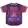 Purple cityscape jersey back view reading RAGER TO RING and HAI NGUYEN THE GROOM