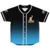 Black-to-bright-blue gradient with gold performer silhouette and emblems, front view of festival jersey