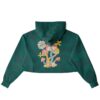 Cropped hoodie with colorful mushroom design, back view