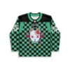 Anime-inspired fox mask over a green-and-black checkerboard pattern, front view with Japanese-style sleeve graphics