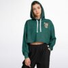 Model wearing cropped hoodie showcasing front design and fit