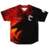 Dark dragon rave jersey front view with fiery artwork, dragon head, and Reed Ranch lettering
