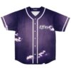 Purple cloud-pattern jersey with “Effin” lettering and white piping, front flat lay