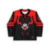 Black and red demonic face graphic with lace-up collar, front view for festival wear