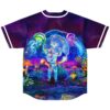 Nyte Lyte cosmic fantasy jersey, back view, featuring astronaut, glowing jellyfish, mushrooms, and otherworldly landscape