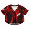 Red and black tie-dye rave cropped baseball jersey with logo