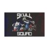 Cartoon-style skeleton crew design with “SKULL SQUAD” text on a dark navy flag, front view