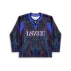 Neon paisley and botanical pattern with bold white lettering, front view of festival jersey