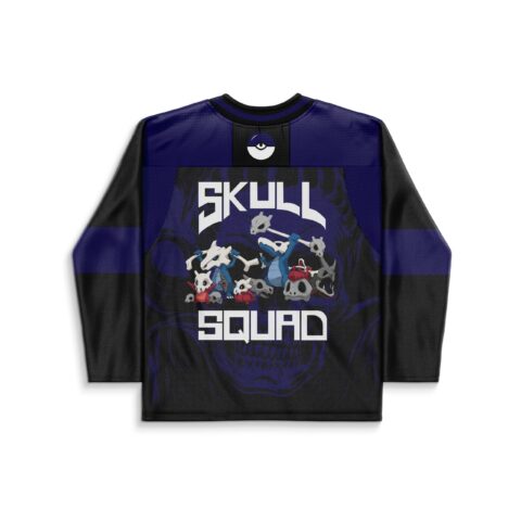 Skeletal creature squad graphic with SKULL SQUAD lettering and purple-black panels, shown from the back