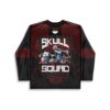 Back view of black-and-burgundy skull illustration with small skeleton creatures and readable “SKULL SQUAD” text