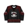 Black-and-burgundy eyeball graphic jersey front with lacing and readable “SKULL SQUAD” text