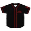 Black rave jersey front with red piping, button closure, and SKULL MACHINE chest lettering
