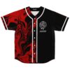 Red and black liquid swirl jersey front with TWISTED emblem and white piping