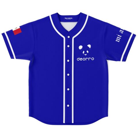 Royal blue dripping panda graphic with white trim and buttons, front view on white background