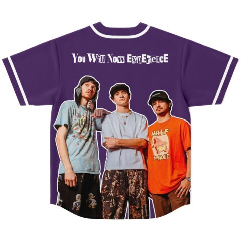 Purple festival jersey featuring a three-person photo graphic and “You Will Now Experience” text, back
