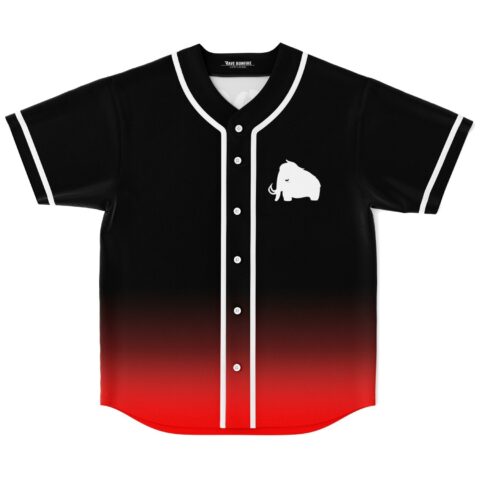 Black-to-red gradient jersey with white woolly mammoth emblem and piping, front view