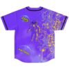 Purple starfield jersey back featuring alien astronaut, yellow abstract paint pattern, and floating space bubbles