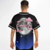 Model displaying the starry night back with full moon, pink clouds, and Canabliss lettering