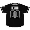 Black-and-white varsity lettering and outlined 00, back view on a clean product background