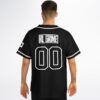 Black-and-white varsity lettering and outlined 00, back view worn by a model