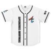 White superhero-inspired jersey front with black piping, colorful star emblem, and vertical “SUPERHEROES ANONYMOUS” text