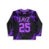 Black and purple electric lightning pattern with large 25 numeral and slogan panel, back view