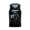 Black astronaut walking graphic with blue trim and number 57, front view for festival wear