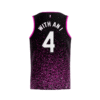 Black magenta glitter speckle back view with “WITH AN I” and white number 4