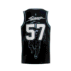 Black astronaut walking graphic with oversized number 57, back view for festival wear
